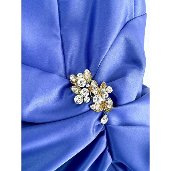 Cache | Y2K Satin Blue Strapless Bubble Hem Mini Prom Cocktail Vintage Dress | 4 - Picture 3 of 8